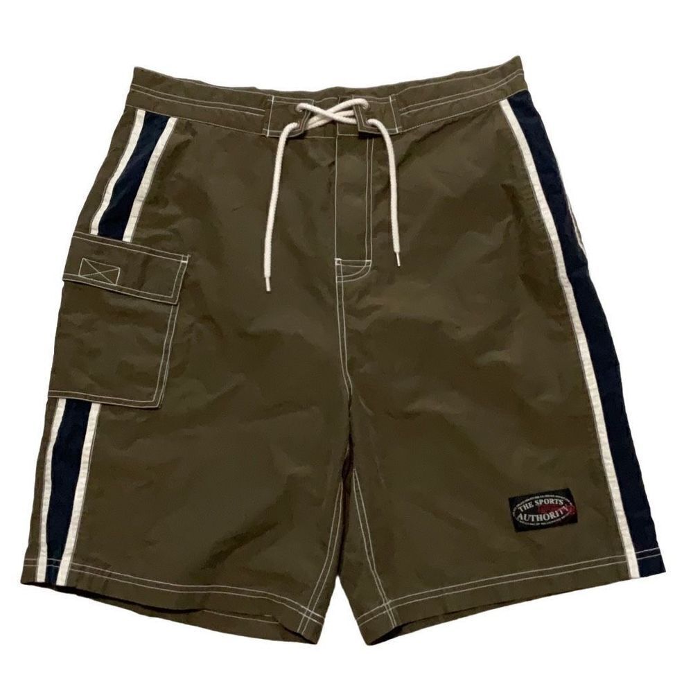 The Sports Authority Men’s Army Green Cargo Swim Trunks Hook n Loop Size 36